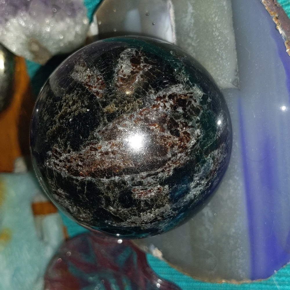 Astrophyllite Garnet pyrite sphere crystal meditation stone manifesting